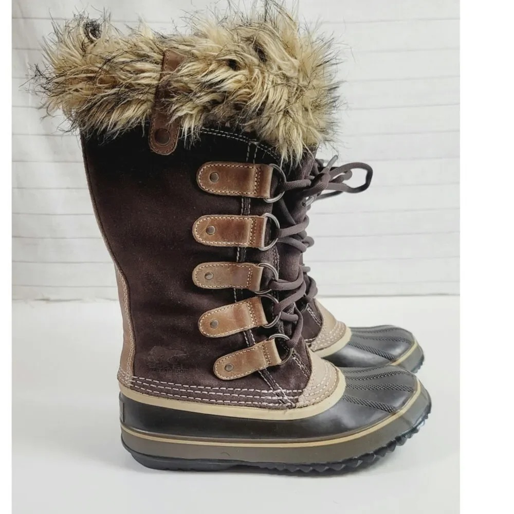 Sorel Joan Of Arctic Faux Fur Trim Waterproof  Snow Boots in Brown, sz 6